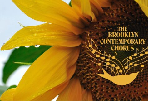 Photo of sunflower with logo superimposed in the center