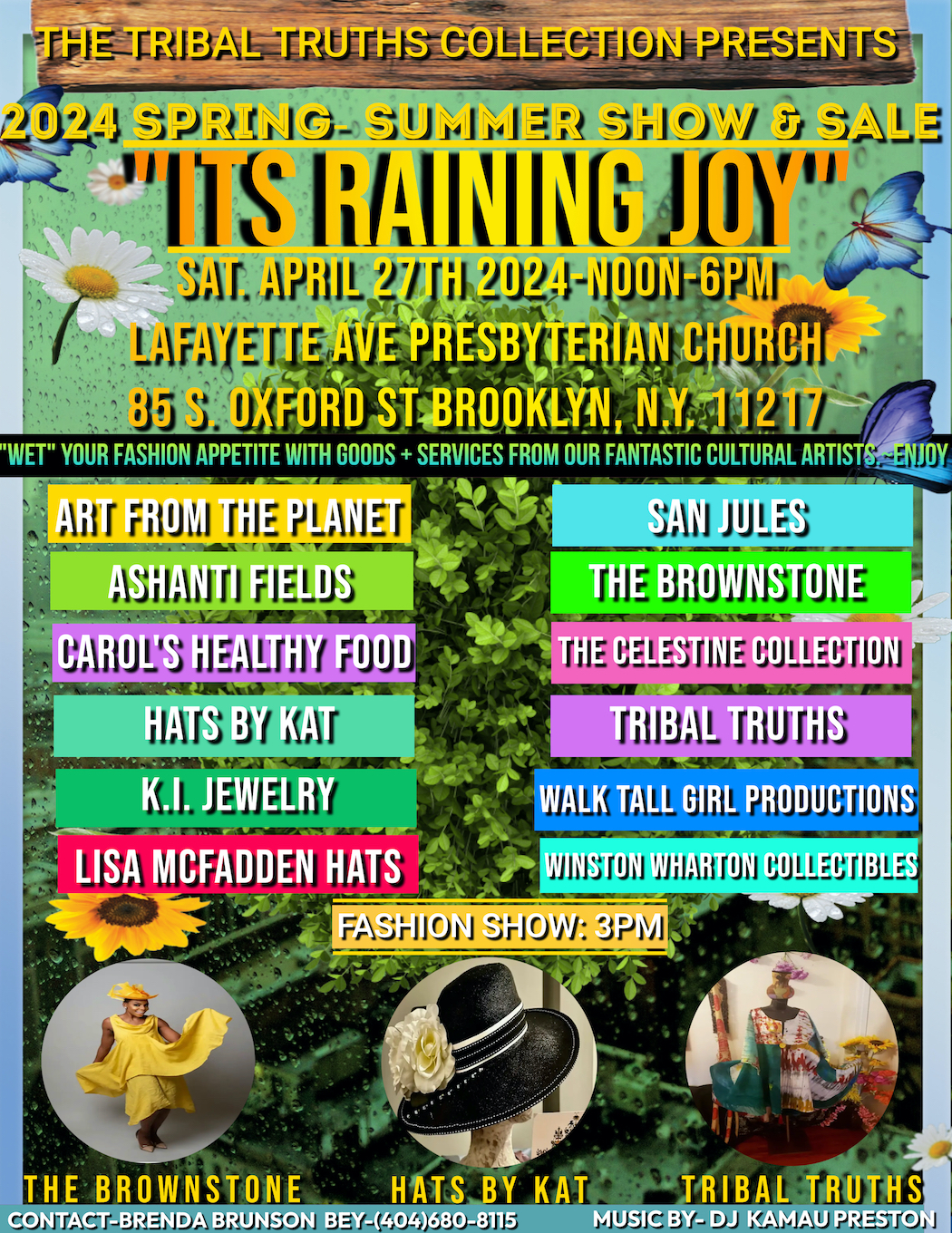 Multi-color poster with text describing the event with the headline 'Its Raining Joy'