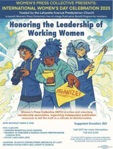 Image of flyer with illustration of group of women workers and event details