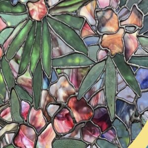 Stained glass window image of flowers