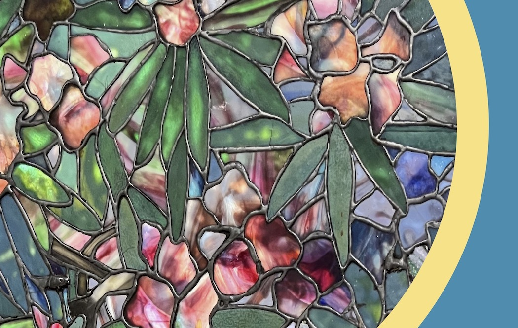 Stained glass window image of flowers