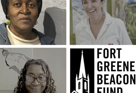 Photos of three artists and a logotype of the Fort Greene Beacon Fund